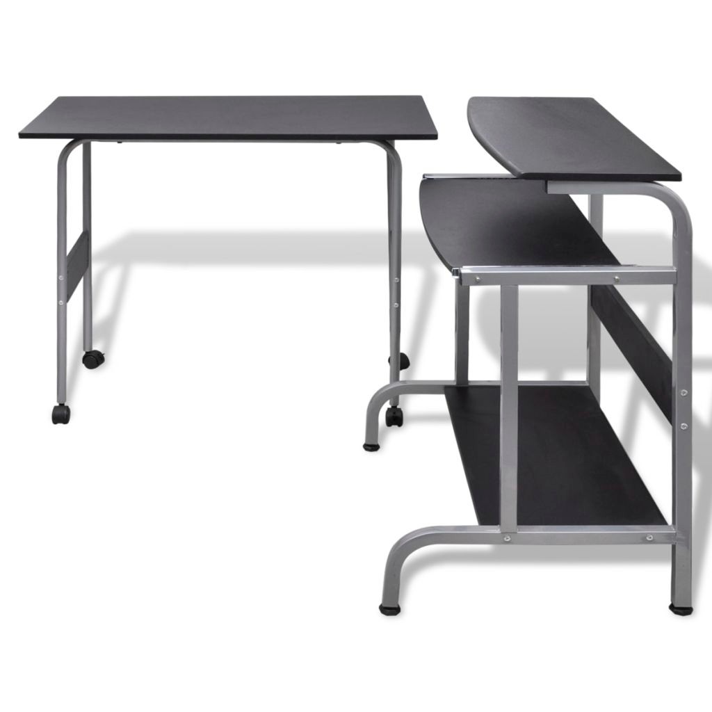 2 Piece Computer Desk with Pull-out Keyboard Tray Black